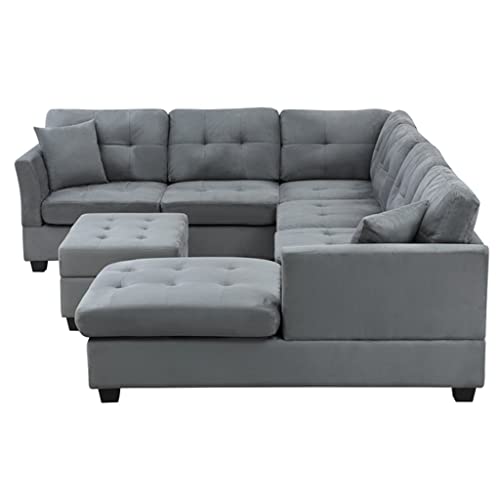 YWMLFZ U-Style Upholstery Sectional Sofa with Storage Ottoman Living Room Furniture Corner Set - Image 7