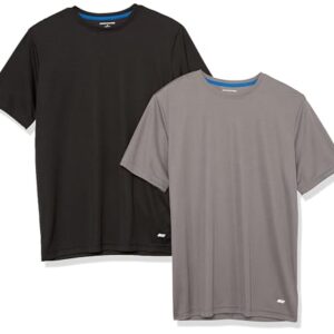 Amazon Essentials Men\’s Performance Tech Workout T-Shirts, Pack of 2, Black/Medium Grey, Medium