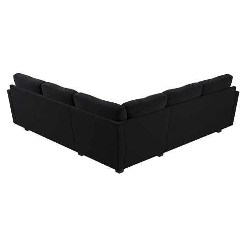 HONBAY Convertible Sectional Sofa L Shaped Couch for Small Apartment Reversible Sectional Couch for Living Room,Velvet Black - Image 7