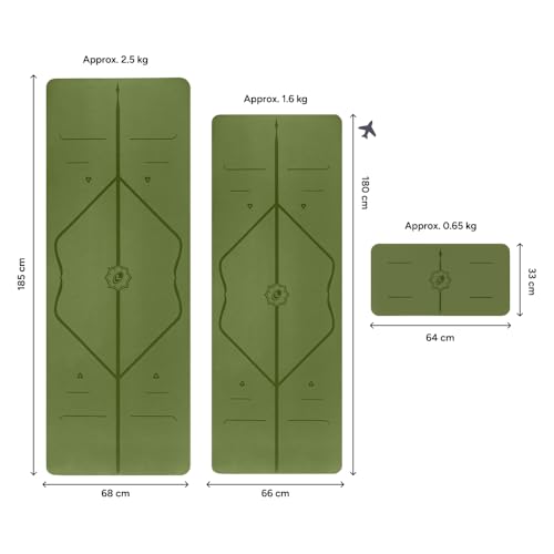 LIFORME Original Mat & Travel Mat & Yoga Pad Bundle Pack – Patented Alignment System, Eco-Friendly, Non-Slip Warrior-Grip, Made with Natural Rubber, Thick, Sweat Resistant, Comfortable - OLI/OLI/OLI - Image 2