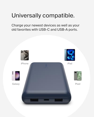 Belkin Portable Charger, USB C Power Bank 20000 mAh w/ 2 USB-A Ports, 15W w/ Type-A to Type-C Cable - iPhone 17, Air, Pro, Pro Max, AirPods, Samsung Galaxy S25, S24, Google Pixel 10, iPad, etc. - Blue - Image 8
