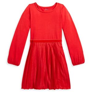 POLO RALPH LAUREN Toddler Girls Pleated Stretch Jersey Long Sleeve Dress (R(637290-4001)/R, 4T)