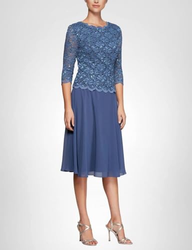 Alex Evenings Women's Tea Length Embroidered Bodice Mother of The Bride Gown, Wedding Guest Dress, Wedgewood, 8 Petite - Image 3