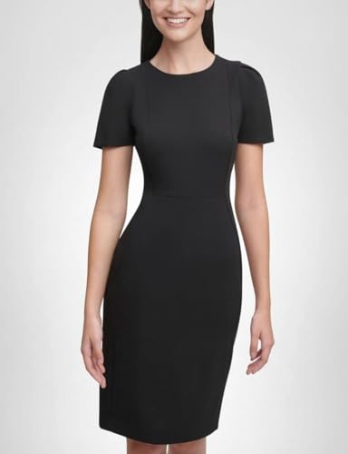 Calvin Klein Women's Short Sleeved Princess Seamed Sheath Dress, Black, 4 - Image 4