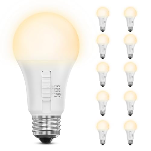 Feit Electric A19 LED Light Bulb, 60W Replacement, Dimmable, Selectable Color Temperatures (2700K-5000K), 800 Lumens, General Purpose Light Bulbs, 15,000-Hour Lifetime, OM60DM/5CCTCA/LED/ 10 Pack - Image 2