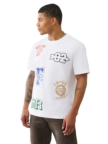True Religion Men’s SS Embroidery Uni Logo Tee Jet – 100% Cotton Graphic T-Shirt with Crew Neck & Iconic Streetwear Style | Optic White, Large - Image 3