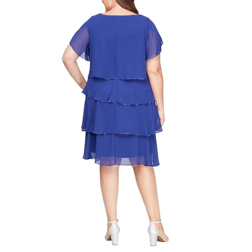 S.L. Fashions Women's Plus Size Capelet Tier Dress with Beaded Detail, Iris, 16W - Image 2