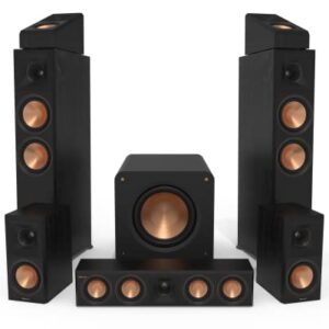 Klipsch Reference Premiere RP-6000F II 5.1.2 Home Theater System with a Larger 90° x 90° Hybrid Tractrix Horn, 6.5″ Cerametallic Woofers and a 12-inch RP-1200SW Subwoofer in Ebony