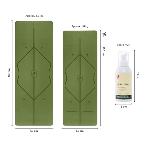 LIFORME Original Yoga Mat & Travel Mat & Ultimate Everyday Yoga Mat Cleaner - Bundle Pack -Patented Alignment System, Eco-Friendly, Non-Slip Warrior-Grip, Sweat Resistant, Comfortable - Olive/Olive - Image 2