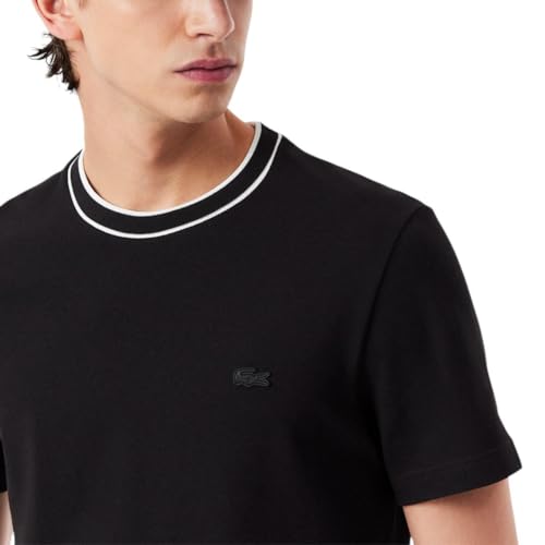 Lacoste Men's Stretch Piqué Stripe Collar T-Shirt, Black Striped Collar, Medium - Image 2
