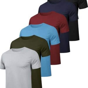 OYGSieg 6 Pack Workout Shirts for Men Short Sleeve Athletic Active Tops Quick Dry Crew Neck T Shirt for Running L