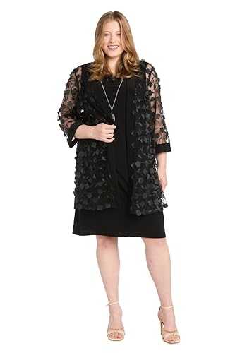 R&M Richards Women's Elegant 2-Piece 3D Floral Mesh Jacket Dress Set W/Detachable Necklace | Knee-Length Formal Outfit - Image 6