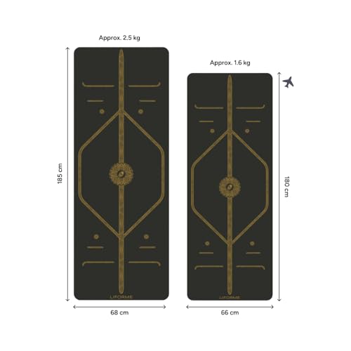 LIFORME Printed Yoga Mat & Travel Mat Bundle Pack – Patented Alignment System, Eco-Friendly, Non-Slip Warrior-Grip, Made with Natural Rubber, Thick, Sweat Resistant, Comfortable - Black and Gold - Image 2