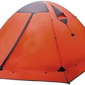 2-Person Portable Camping Tent, Waterproof & Windproof with Mesh Windows for All Seasons, Lightweight Family Tent for Hiking, Camping & Outdoor Activities – Orange