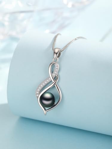 KANNSOAR Tahitian Black Pearl AAAA 18K Gold Plated Sterling Silver Pendant Necklace for Women Wife Mom Girlfriend Valentine Her Jewelry Gift for Anniversary Birthday Christmas (Trendy B, White-Gold) - Image 5