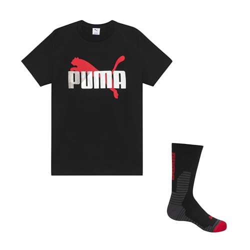 Puma Boy's 2PC Short Sleeve Tee & Sock Set, Black/Red, XL