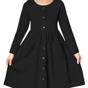 Arshiner Girls Long Sleeve Casual Swing Dresses Black 7-8 Years