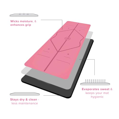 LIFORME Original Yoga Mat & Travel Mat Bundle Pack – Patented Alignment System, Eco-Friendly, Non-Slip Warrior-Grip, Made with Natural Rubber, Thick, Sweat Resistant, Comfortable - Pink/Pink - Image 6