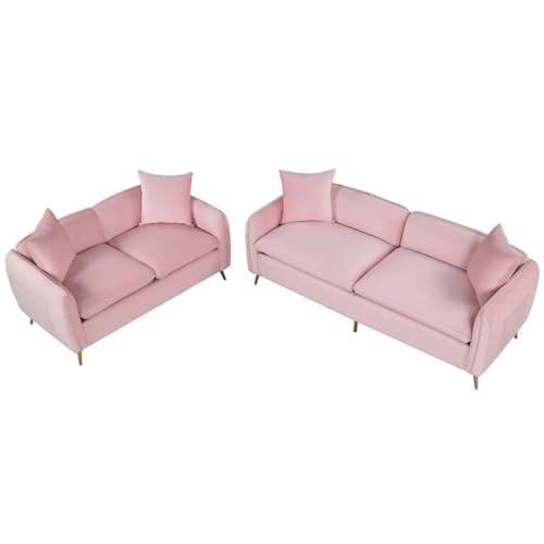 DUYHBAWRS 2 Piece Velvet Upholstered Sofa Sets,Loveseat and 3 Seat Couch Set Furniture with Pillows and Golden Metal Legs - Image 4
