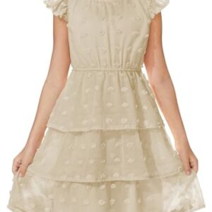 blibean Girls Summer Dress Tween Girl Sundress Flower Boho Spring Dresses Big Kids Chiffon Ruffle Short Sleeve Formal Clothes Party Swiss Polka Dots Vestidos Niñas Size 14 15 16 Years Old Cream