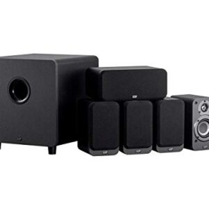 Monoprice HT-35 Premium 5.1-Channel Home Theater System – Charcoal, with Powered Subwoofer, Low Profile Speaker Grilles, Secure Mounting Option, Black (139357)