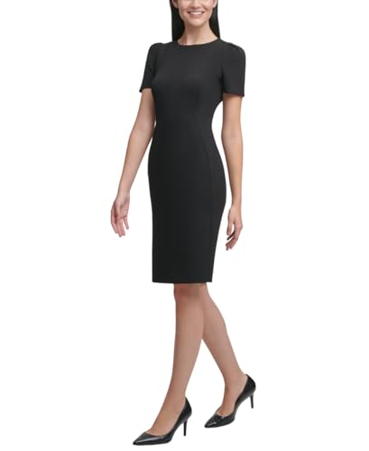 Calvin Klein Women's Short Sleeved Princess Seamed Sheath Dress, Black, 4 - Image 3