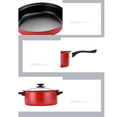 CGKs6anmU cookware Set 3 Piece Nonstick Cookware Set Includes Milk Pot Stock Pot Frying Pan with 1 Glass Lid (Color : A, Size : See Description) (A See Description) (A See Description) - Image 5