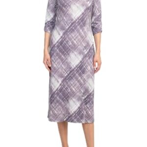 Connected Apparel Square Neck ¾ Sleeve Multi Print A-Line Knit Dress DLV / 8