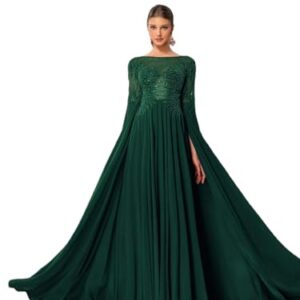 Women’s Dress Round Neck Casual Dress Extra-Long Sleeve Satin Slim-Fit Floor-Length Pleated Style Dresses Simple & Elegant Evening Gown for Formal Occasion Daily Wedding Party Cocktail Party Green