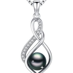 KANNSOAR Tahitian Black Pearl AAAA 18K Gold Plated Sterling Silver Pendant Necklace for Women Wife Mom Girlfriend Valentine Her Jewelry Gift for Anniversary Birthday Christmas (Trendy B, White-Gold)
