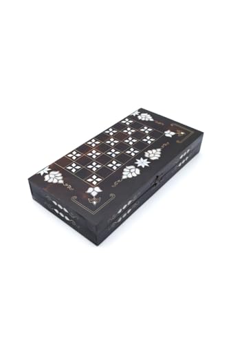Backgammon Set Large Wooden Board Mother of Pearl Inlay Black Walnut Tree Design for Adults and Family Game Night - One Size - Image 5