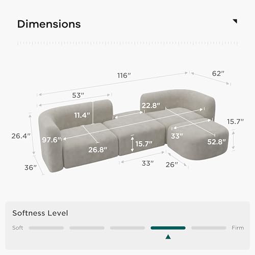 Acanva Luxury Modern Tight Curved Back Velvet Sofa, Minimalist Style Comfy Couch for Living Room Apartment, 4 Seater Modular Sectional, Cream - Image 2