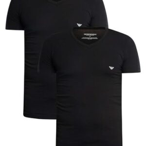Emporio Armani Men’s 2 Pack V Neck Lounge T-Shirts, Black/Black, XL
