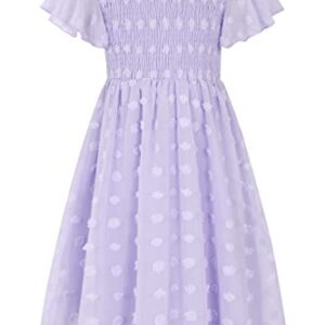 Solid Purple Flared Sleeve Flower Dress for 10 11 Years Old Girls Chiffon Flowy Skirts Square Neck Dresses Size 10-11 Big Girl Swing Midi Dress Classy Bridesmaid Frocks