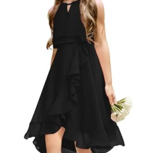 Galawaqe Kids A-Line Halter Neck Chiffon Junior Bridesmaid Dresses Fancy Girl Dress Wedding Elegant Party Gown 5-14 Years Black