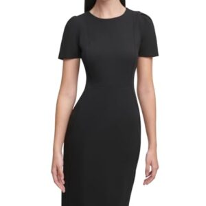 Calvin Klein Women’s Short Sleeved Princess Seamed Sheath Dress, Black, 4
