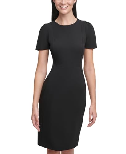 Calvin Klein Women's Short Sleeved Princess Seamed Sheath Dress, Black, 4