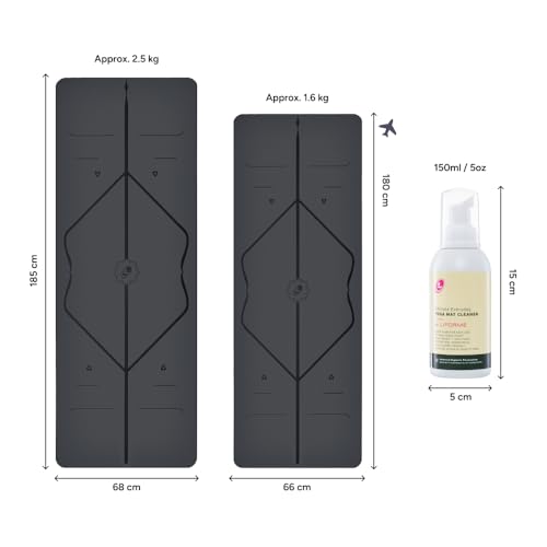 LIFORME Original Yoga Mat & Travel Mat & Ultimate Everyday Yoga Mat Cleaner - Bundle Pack -Patented Alignment System, Eco-Friendly, Non-Slip Warrior-Grip, Sweat Resistant, Comfortable - Grey/Grey - Image 2