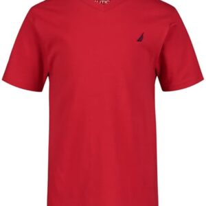 Nautica Boys\’ Short Sleeve Solid V-Neck T-Shirt, Soft, Comfortable, Relaxed Fit, Carmine, 14-16