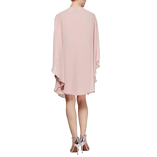 S.L. Fashions Women's Petite Two Piece Knee Length Capelet Jacket Dress Keyhole Neckline, Fadedrose, 12P - Image 2