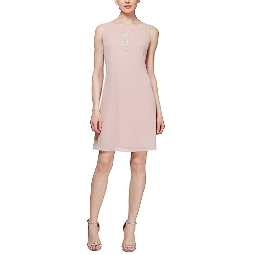 S.L. Fashions Women's Petite Two Piece Knee Length Capelet Jacket Dress Keyhole Neckline, Fadedrose, 12P - Image 3