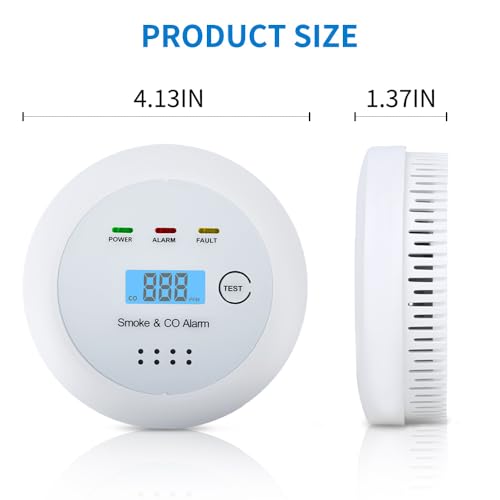 2 in1 Smoke Detector Carbon Monoxide Detector Combo,with LCD Digital Display and Sound Warning Test Button,Battery Powered,Easy Installation, for Home, Bedroom, Kitchen (1PACK) - Image 6