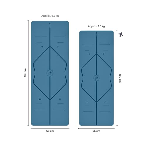 LIFORME Original Yoga Mat & Travel Mat Bundle Pack – Patented Alignment System, Eco-Friendly, Non-Slip Warrior-Grip, Made with Natural Rubber, Thick, Sweat Resistant, Comfortable - Blue/Blue - Image 2