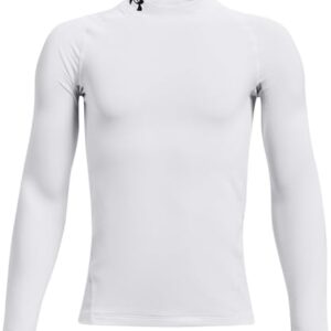 Under Armour Boys’ ColdGear Armour Mock Long Sleeve T-Shirt, White (100)/Black, Youth Medium