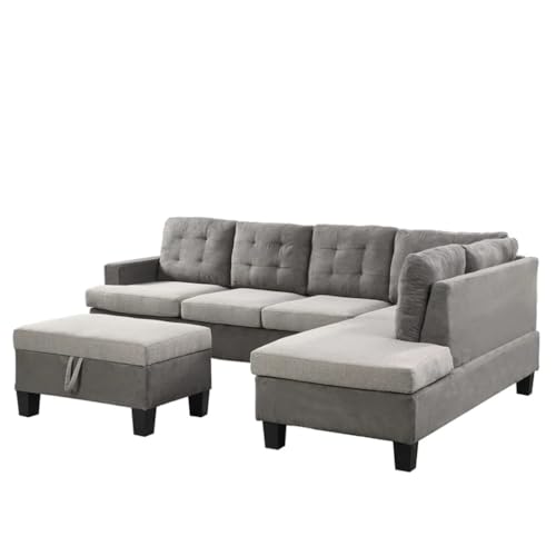 DUYHBAWRS Sofa Set for Living Room with Chaise Lounge and Storage Ottoman Furniture,Interior Furniture, for,Gray - Image 3