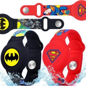 Waterproof Air Tag Bracelet for Kids [2 Pack], Cute Cartoon Air Tag Holder for Kids with Full Coverage Hidden Design, Silicone Airtag Wristband for Child, Healthy Material Red+Black