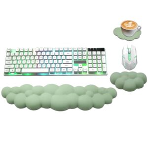 Cloud Wrist Rest Keyboard, PU Leather Memory Foam Wrist Rest for Computer Keyboard, Ergonomic Keyboard Wrist Rest and Cute Mouse Wrist Rest for Gaming,Office,Computer,Typing Pain Relief,Pastel Green
