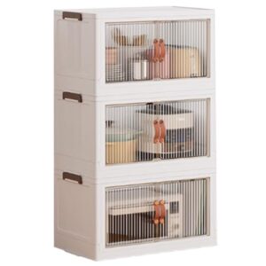 RUJHGL Plastic Storage Bins with Lids Floor Standing Storage Bins with Doors and Wheels Storage Bins Stackable White Nordic Style