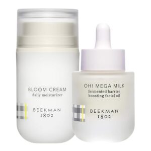 Beekman 1802 Bloom Cream Daily Face Moisturizer (1.69 oz) + Oh! Mega Milky Oil Facial Oil (1 fl oz) – Hydrating Duo for Radiance & Sensitive Skin – Cruelty Free – Packaging May Vary