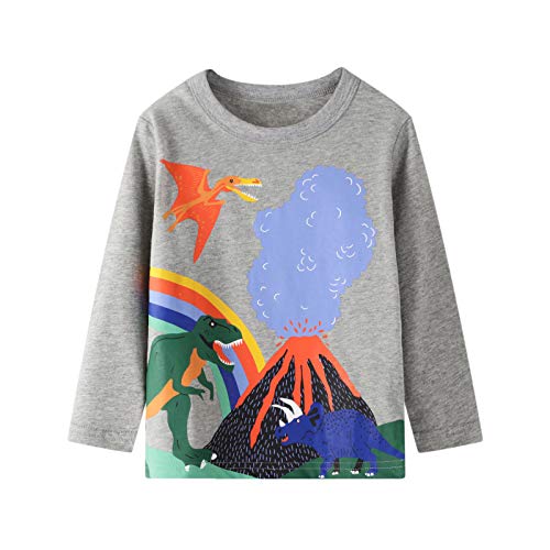 HILEELANG Kids Boy Long Sleeve Top Tee Shirt Basic Cotton Casual Dinosaur T-Shirt Winter Undershirt 5T - Image 4